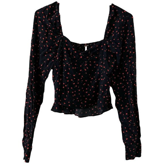 Free People Cherry Long Sleeve Cropped Top - Picture 1 of 4